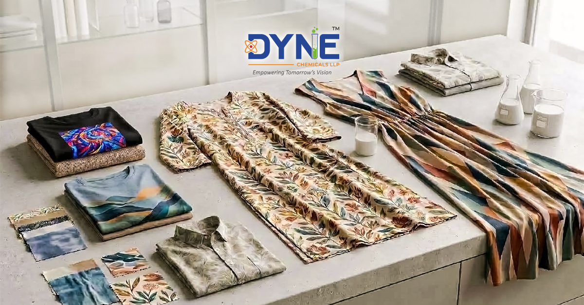 Textile printing ink and binder samples from Dyne Chemicals, textile printing ink manufacturer in India